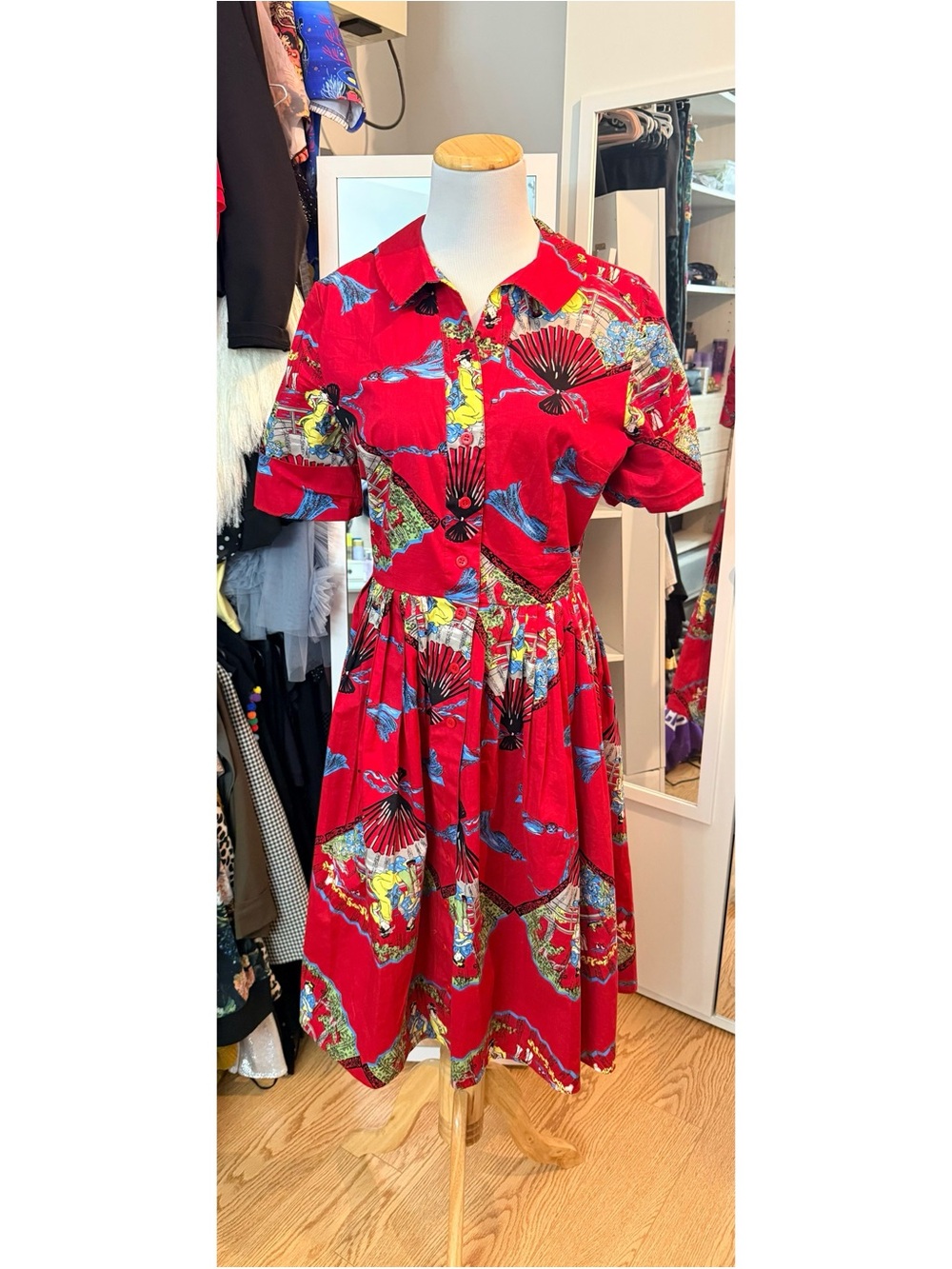 Trashy Diva Vintage Inspired Red Fans Virginia Shirtwaist Dress Size 8